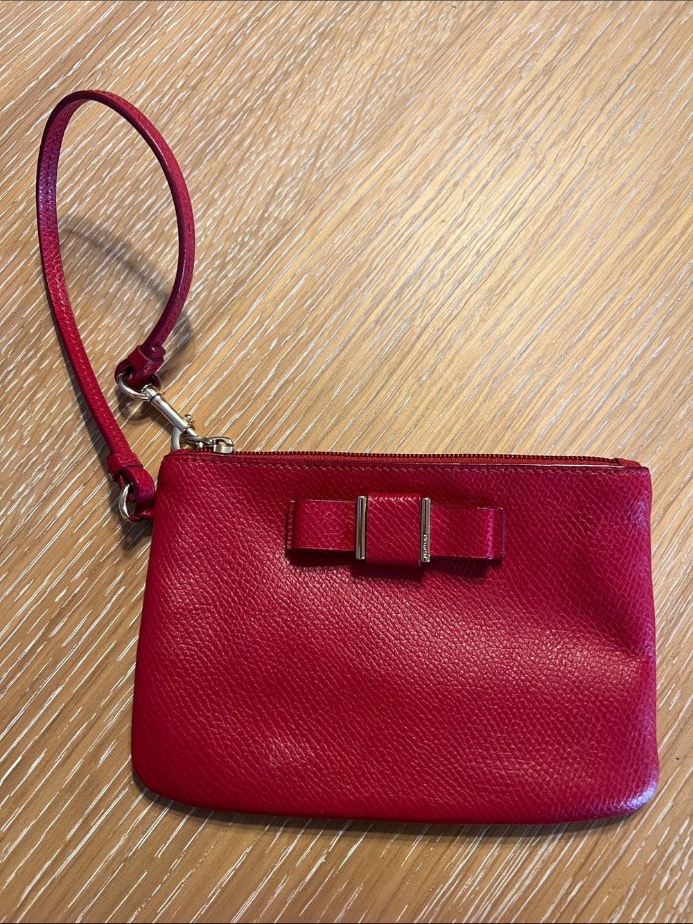 Coach Red Leather Wristlet Clutch with Bow Accent